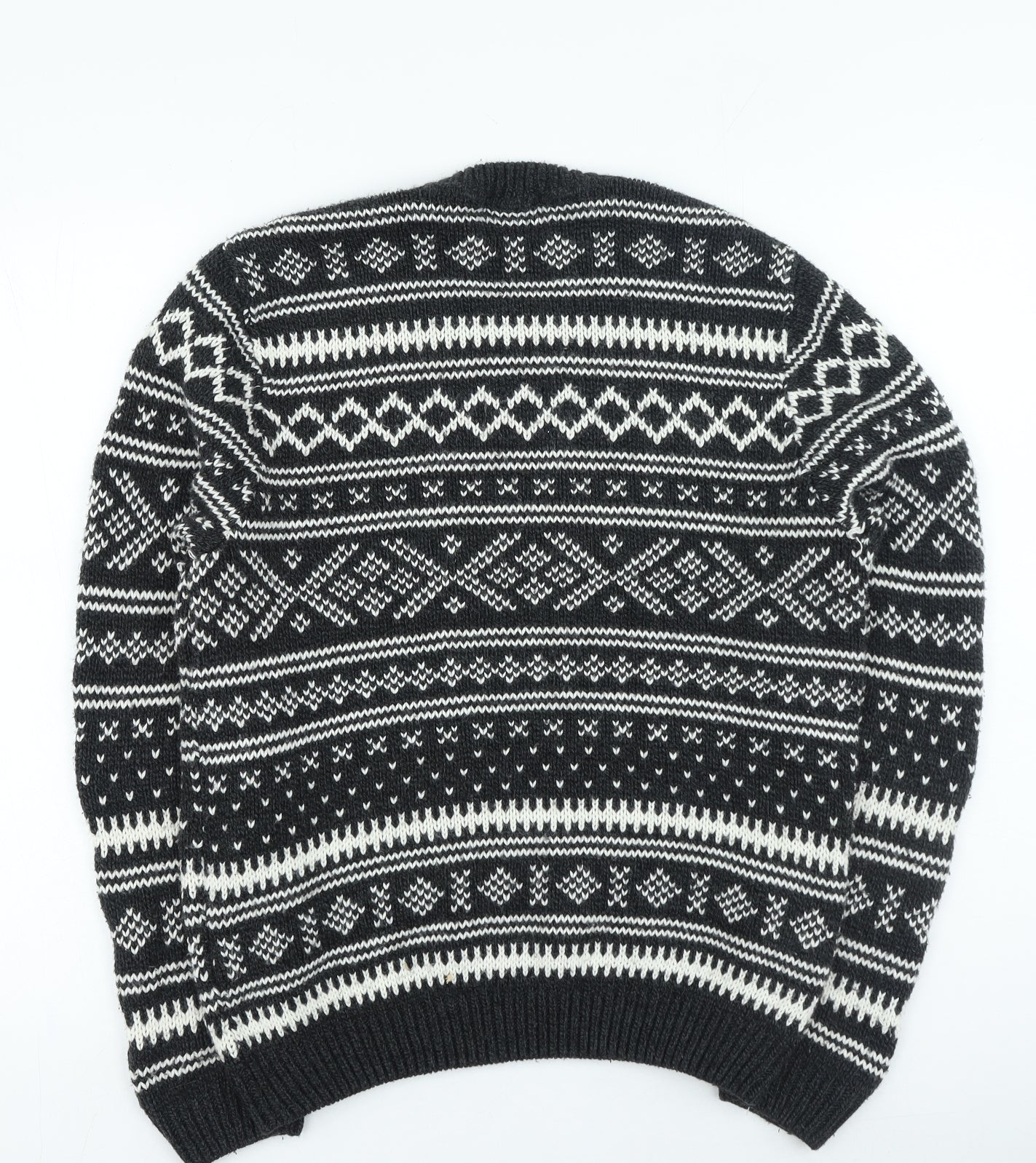 Topman Mens Black Round Neck Fair Isle Acrylic Pullover Jumper Size M