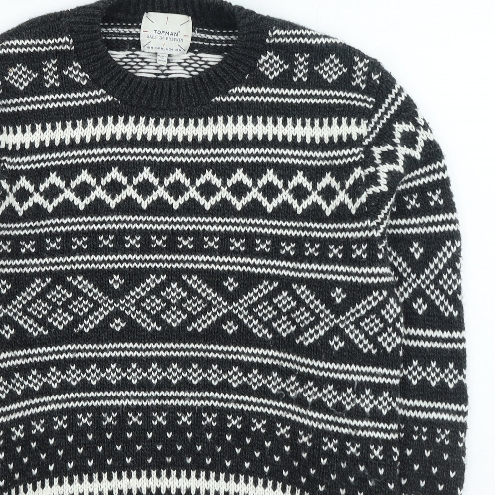 Topman Mens Black Round Neck Fair Isle Acrylic Pullover Jumper Size M