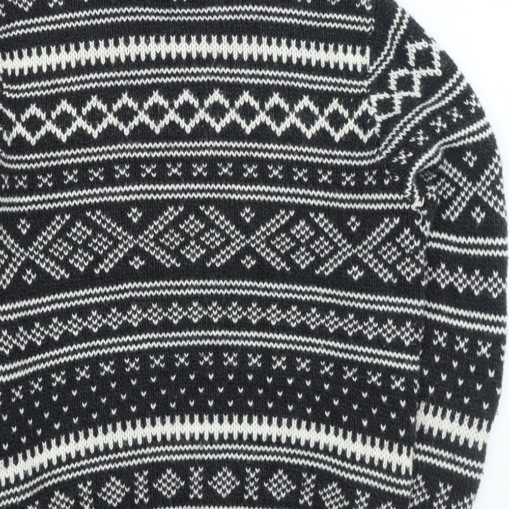 Topman Mens Black Round Neck Fair Isle Acrylic Pullover Jumper Size M
