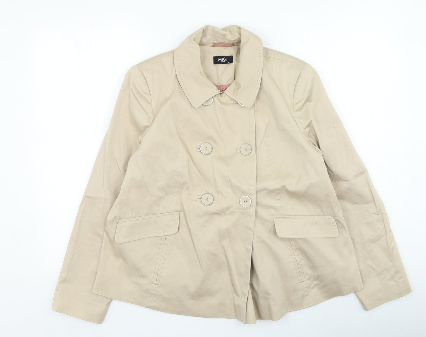 M&Co Womens Beige Pea Coat Coat Size 14 Button