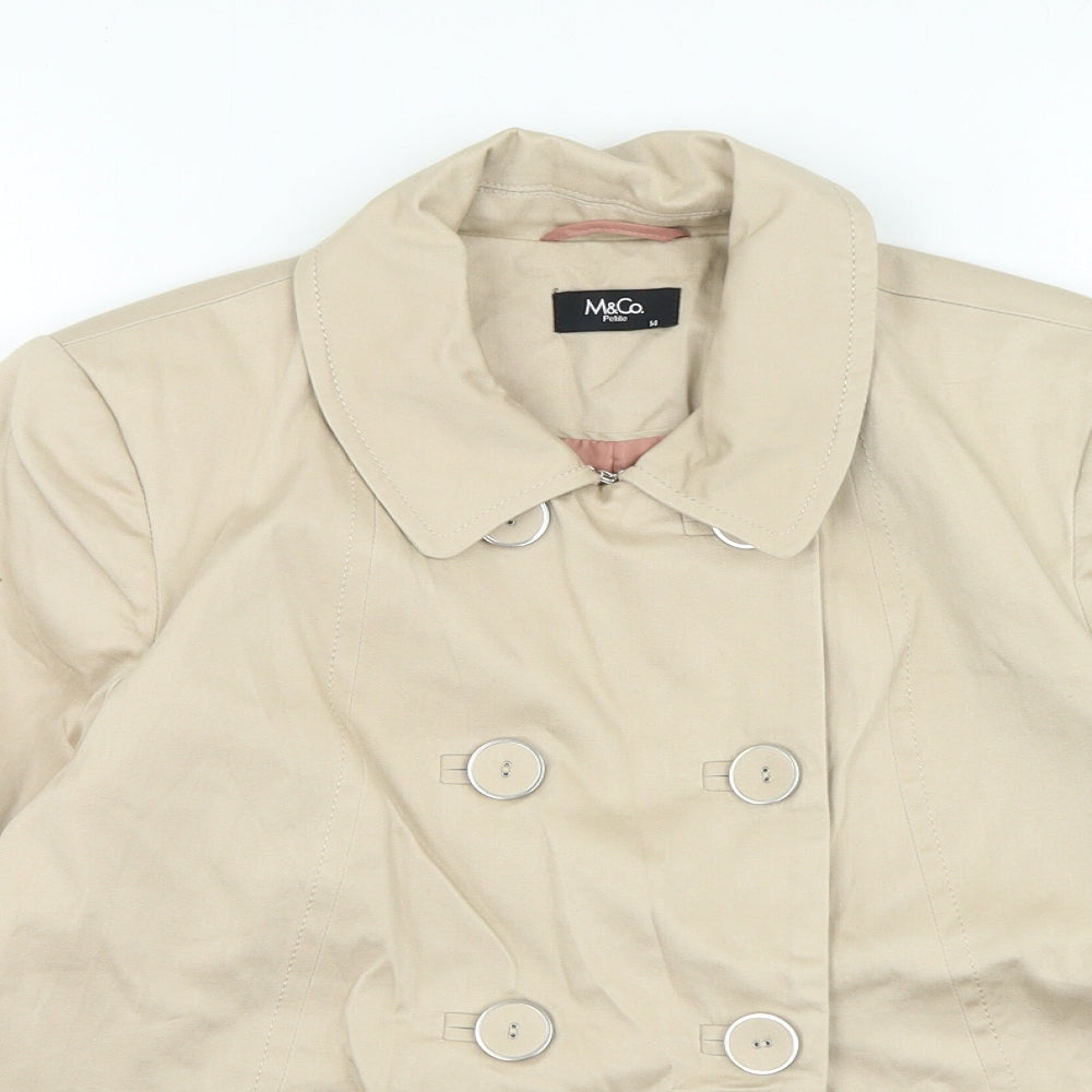 M&Co Womens Beige Pea Coat Coat Size 14 Button