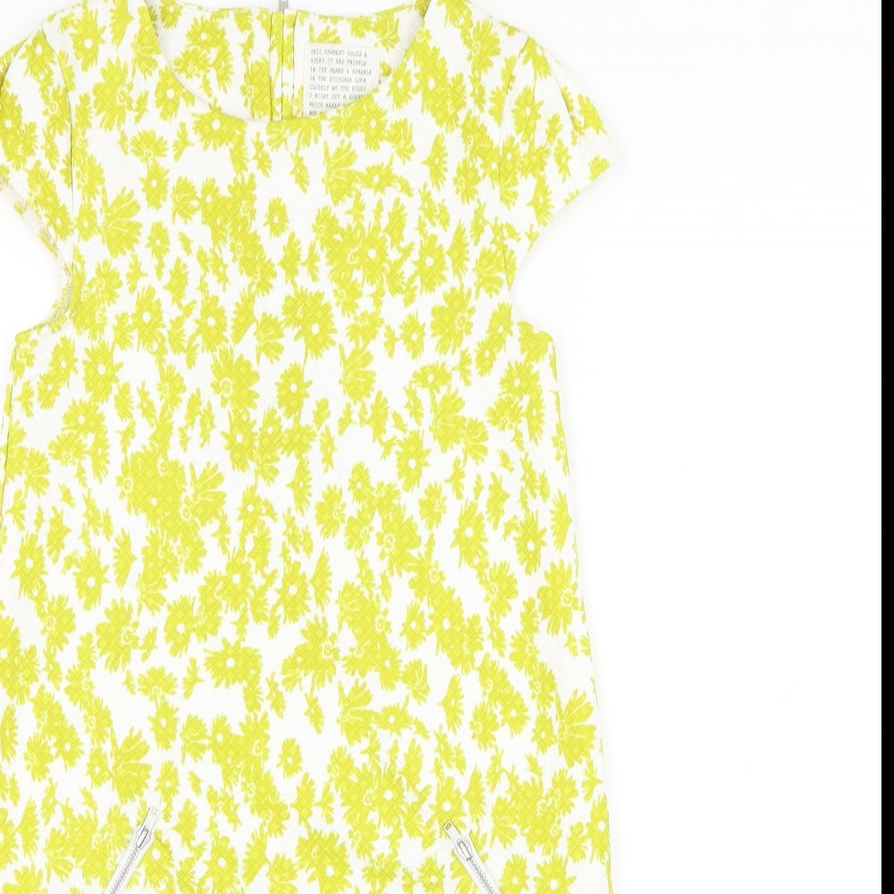 NEXT Girls White Floral Polyester Shift Size 10 Years Round Neck Zip