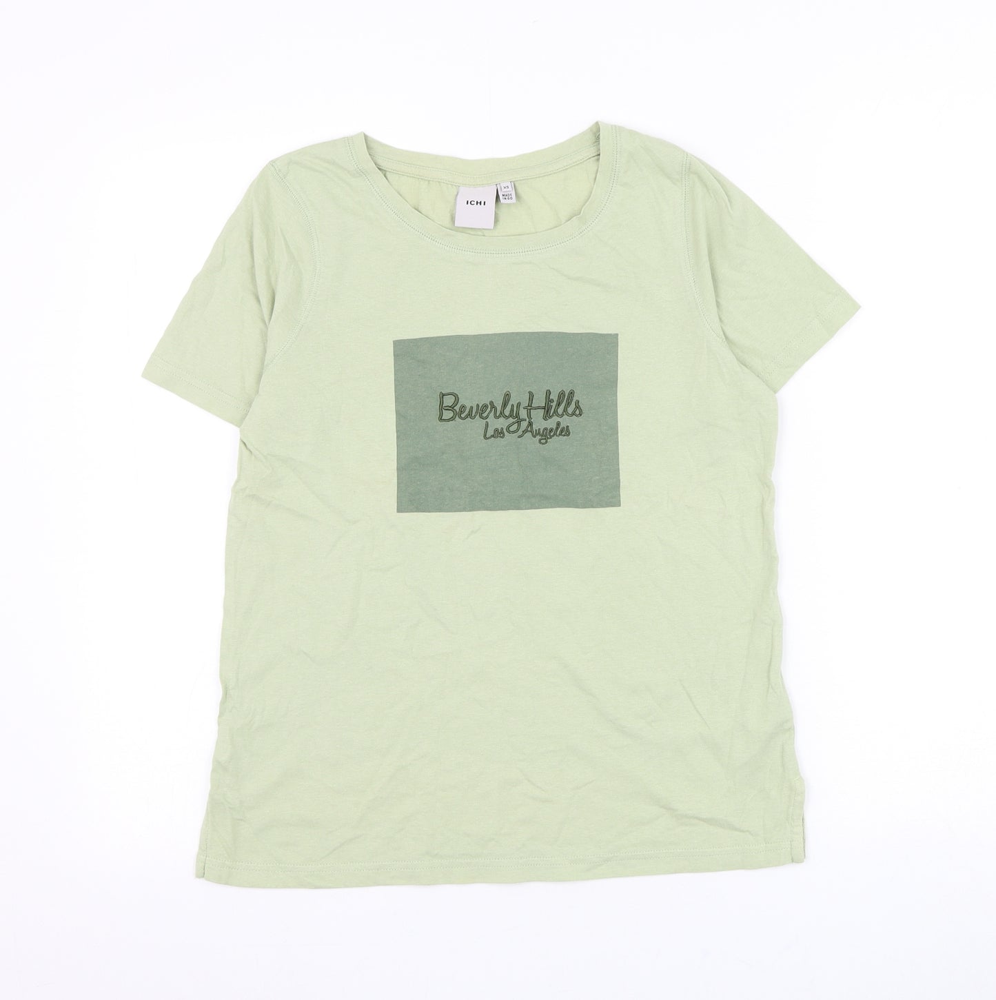 ICHI Mens Green Cotton T-Shirt Size XS Round Neck - Beverly Hills
