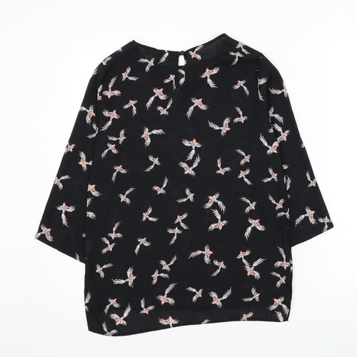 Primark Womens Black Geometric Polyester Basic Blouse Size 6 Round Neck - Bird