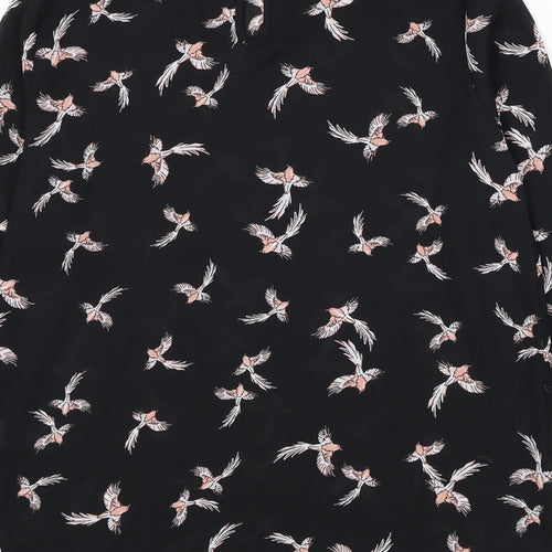 Primark Womens Black Geometric Polyester Basic Blouse Size 6 Round Neck - Bird