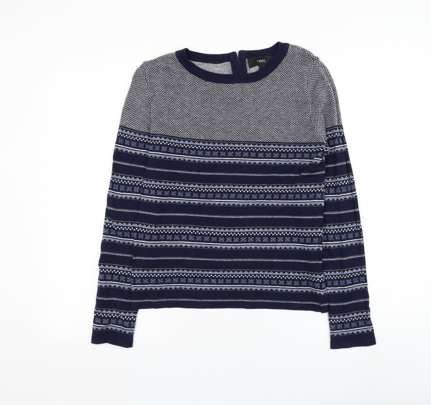 NEXT Womens Blue Round Neck Geometric Cotton Pullover Jumper Size 8