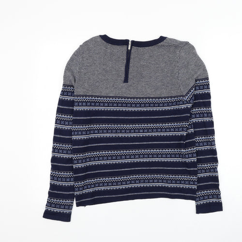 NEXT Womens Blue Round Neck Geometric Cotton Pullover Jumper Size 8