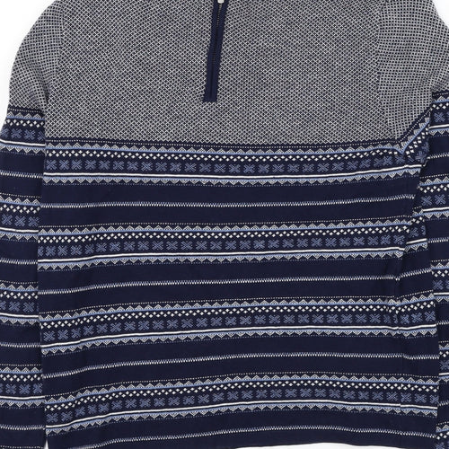 NEXT Womens Blue Round Neck Geometric Cotton Pullover Jumper Size 8