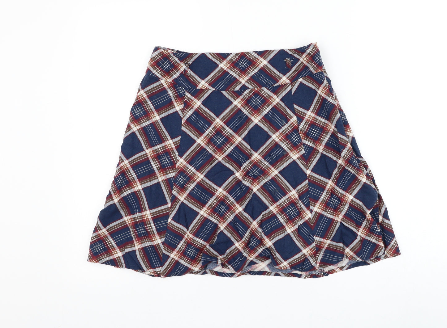 Papaya Womens Blue Plaid Viscose Skater Skirt Size 8 Zip