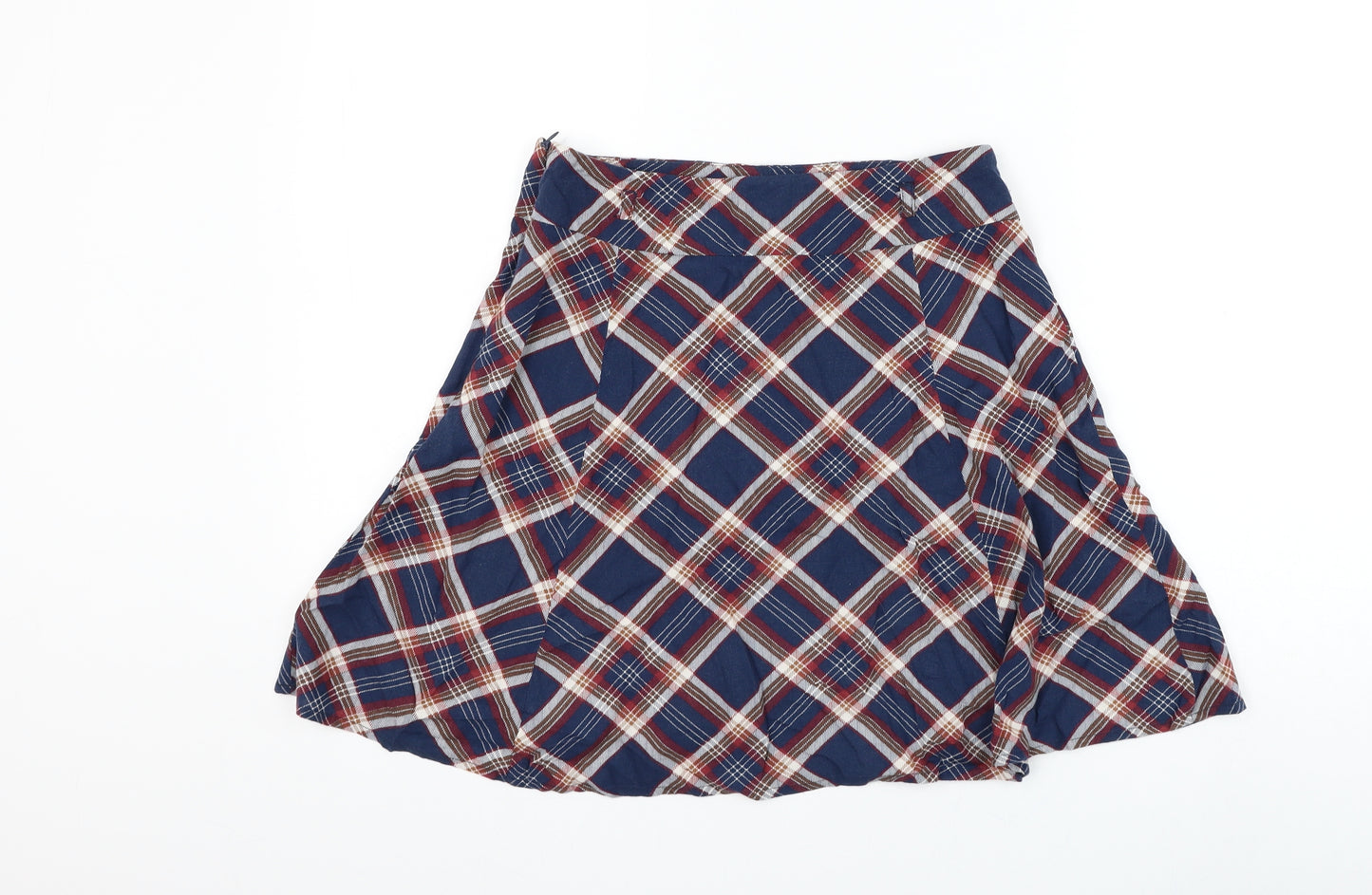 Papaya Womens Blue Plaid Viscose Skater Skirt Size 8 Zip
