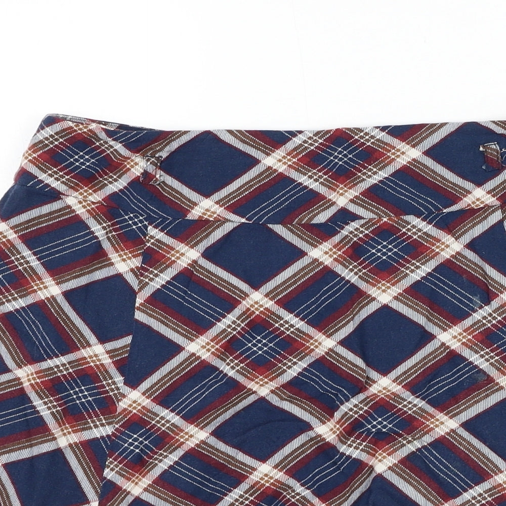 Papaya Womens Blue Plaid Viscose Skater Skirt Size 8 Zip