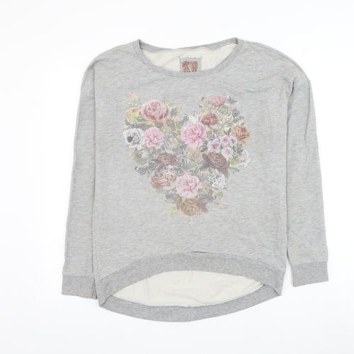 Dunnes Stores Womens Grey Cotton Pullover Sweatshirt Size S Pullover - Floral Heart