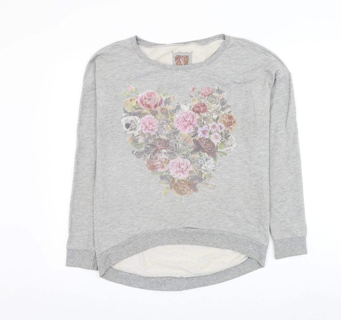 Dunnes Stores Womens Grey Cotton Pullover Sweatshirt Size S Pullover - Floral Heart
