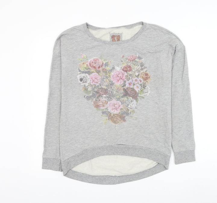 Dunnes Stores Womens Grey Cotton Pullover Sweatshirt Size S Pullover - Floral Heart