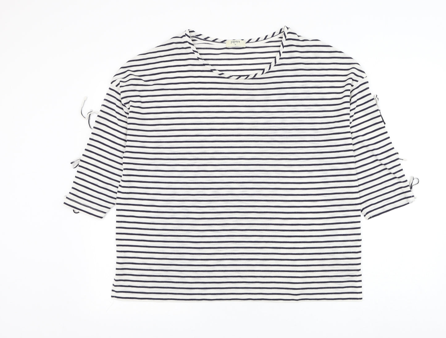 Papaya Womens White Round Neck Striped Polyester Pullover Jumper Size 18