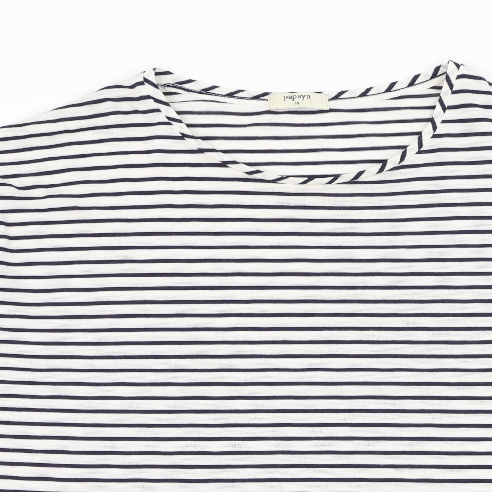 Papaya Womens White Round Neck Striped Polyester Pullover Jumper Size 18
