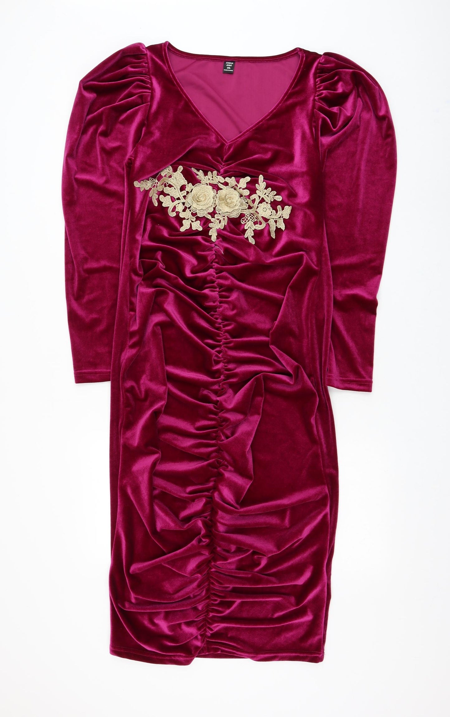 SheIn Womens Purple Polyester Bodycon Size XL V-Neck Pullover - Flower