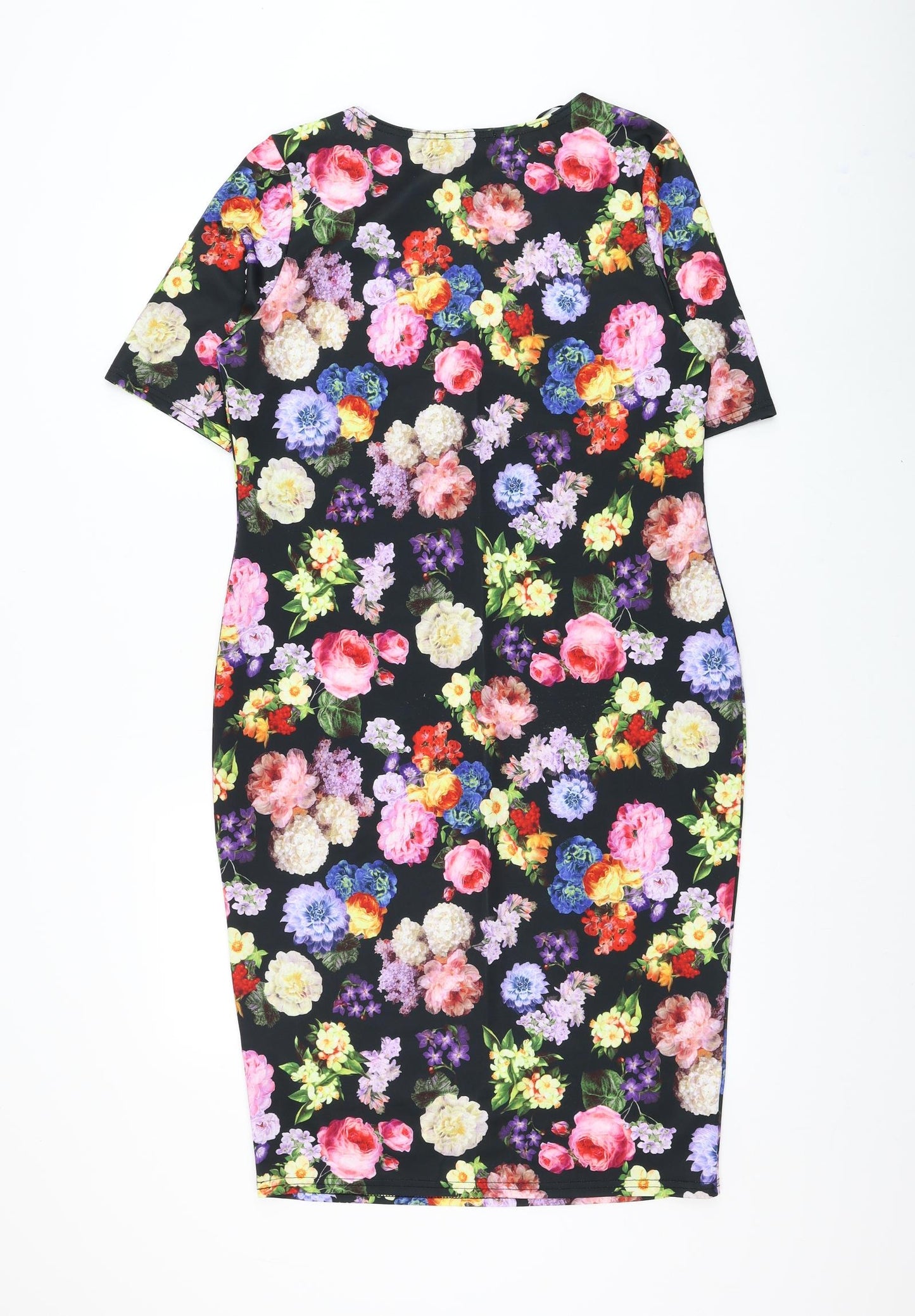 Papaya Womens Black Floral Polyester Bodycon Size 16 Round Neck Pullover