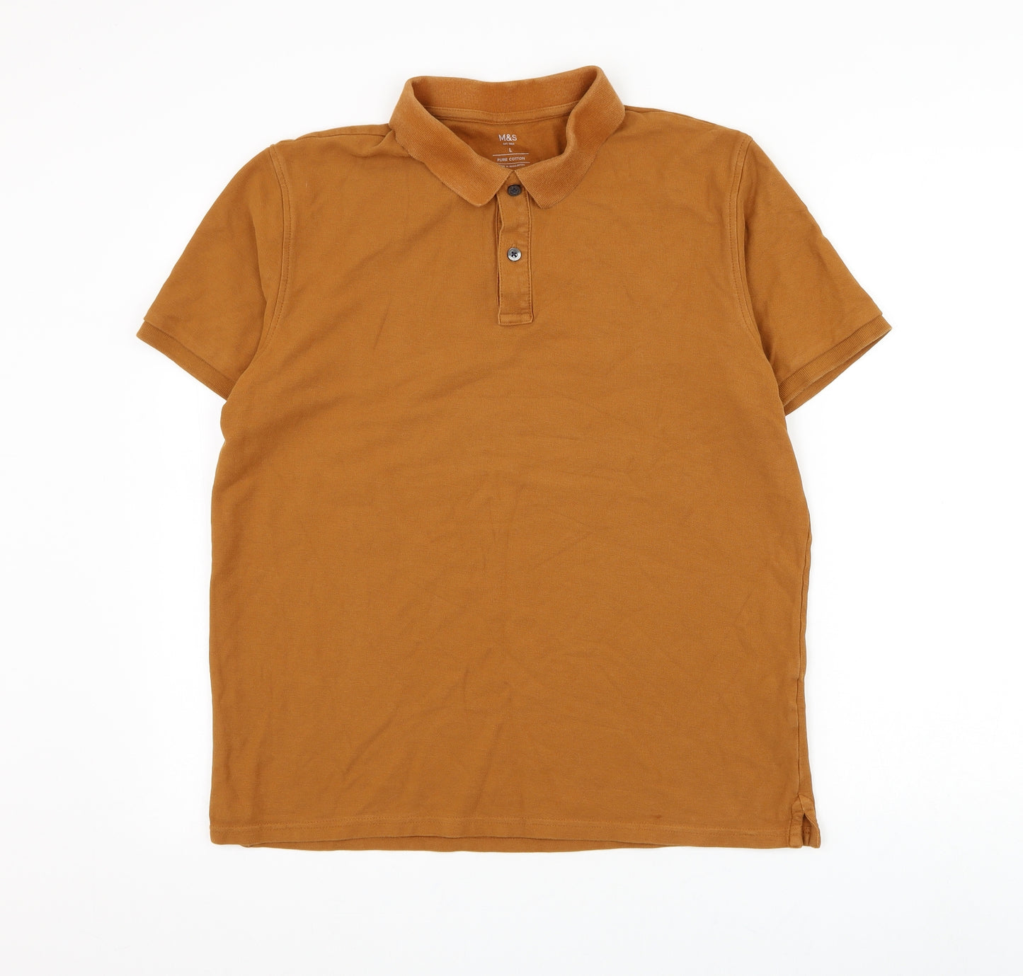 Marks and Spencer Mens Brown Cotton Polo Size L Collared Button