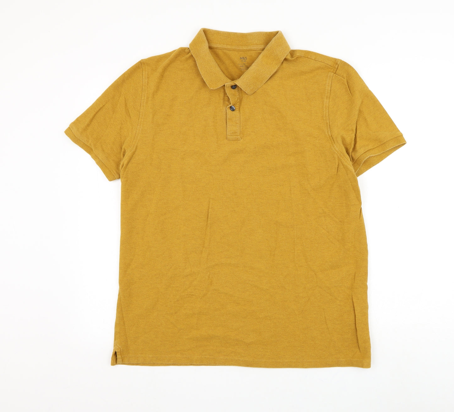 Marks and Spencer Mens Yellow Cotton Polo Size XL Collared Button