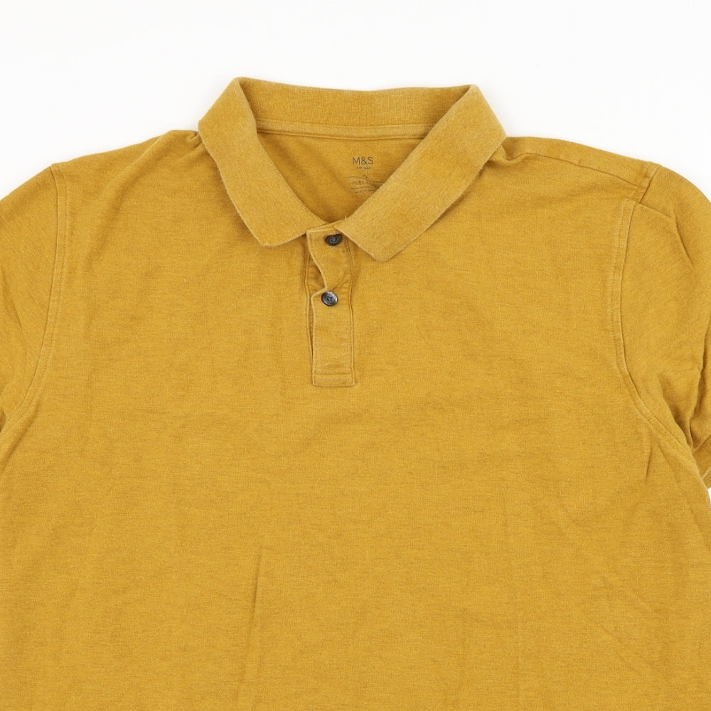 Marks and Spencer Mens Yellow Cotton Polo Size XL Collared Button