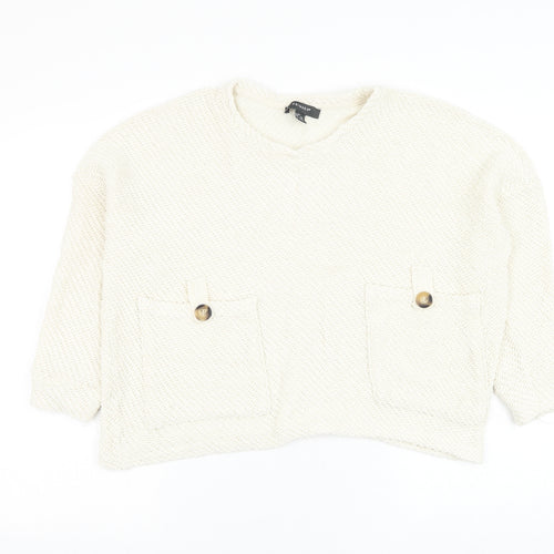 Primark Womens White Round Neck Cotton Pullover Jumper Size 4