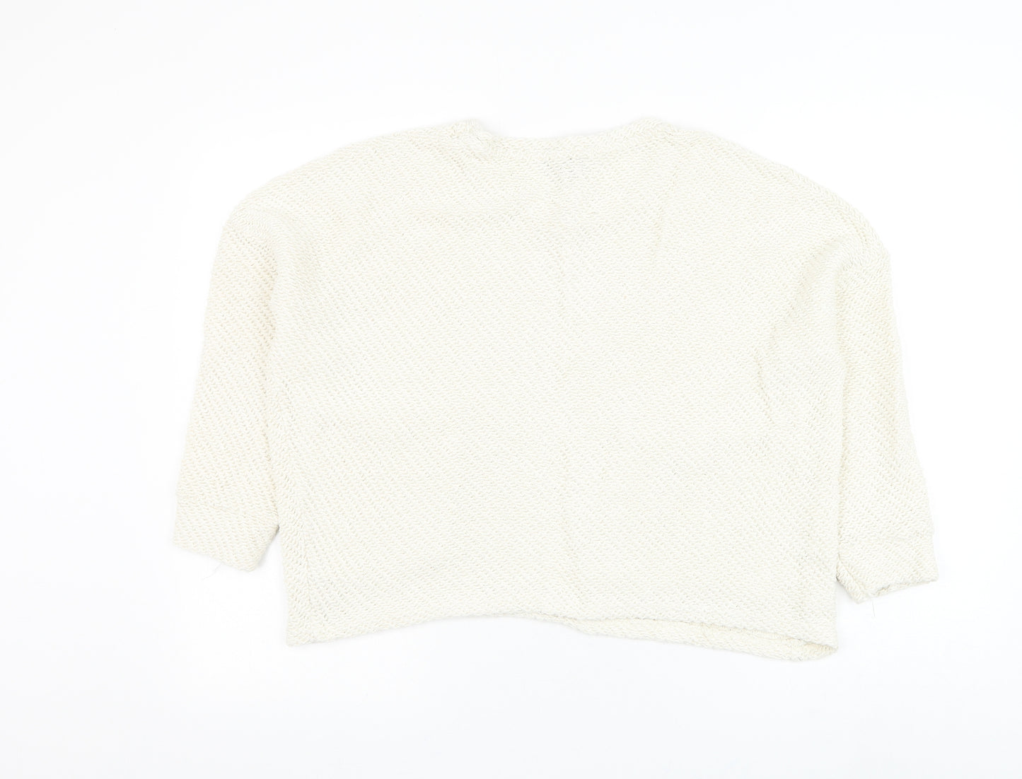 Primark Womens White Round Neck Cotton Pullover Jumper Size 4