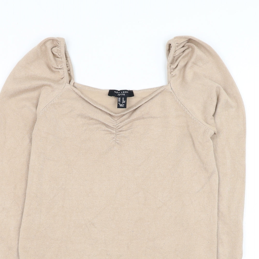New Look Womens Brown Polyester Basic Blouse Size M V-Neck
