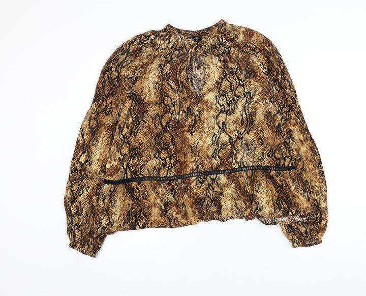 River Island Womens Brown Animal Print Polyester Basic Blouse Size 8 Round Neck - Snake Skin Print