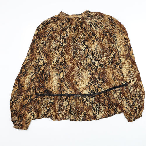 River Island Womens Brown Animal Print Polyester Basic Blouse Size 8 Round Neck - Snake Skin Print