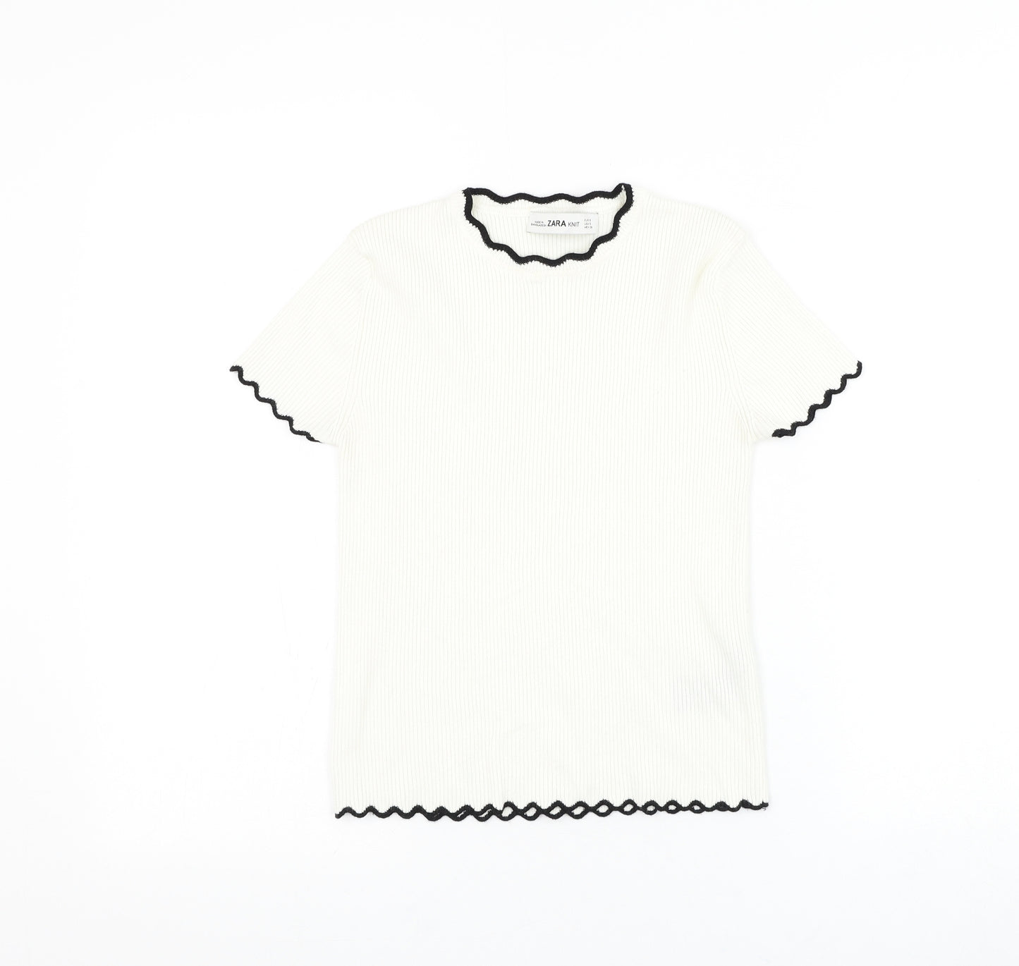 Zara Knit Womens White Round Neck Viscose Pullover Jumper Size S
