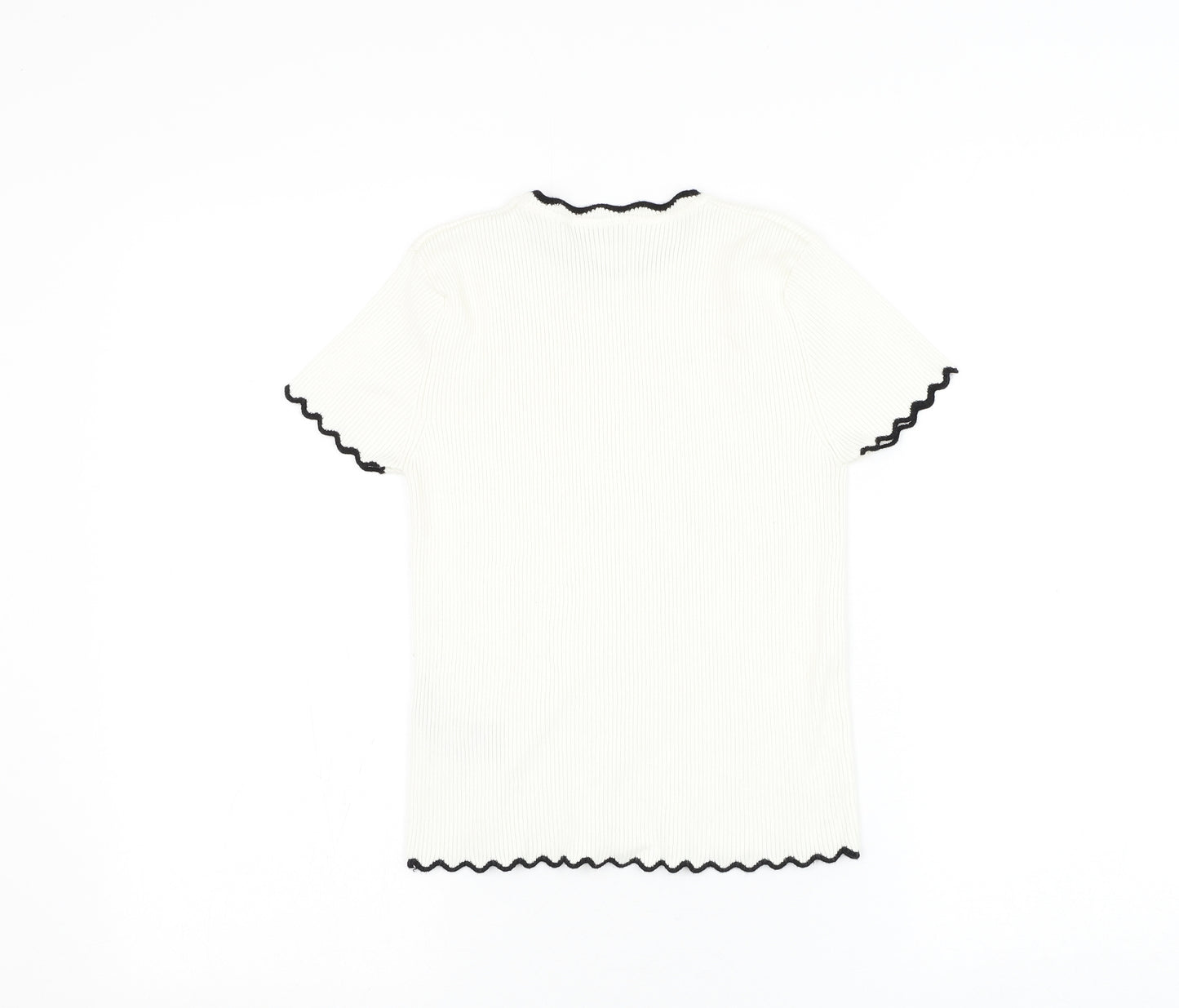 Zara Knit Womens White Round Neck Viscose Pullover Jumper Size S