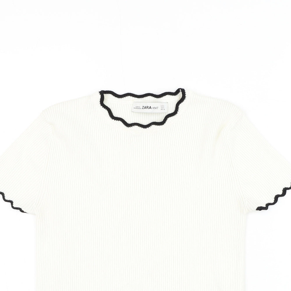Zara Knit Womens White Round Neck Viscose Pullover Jumper Size S