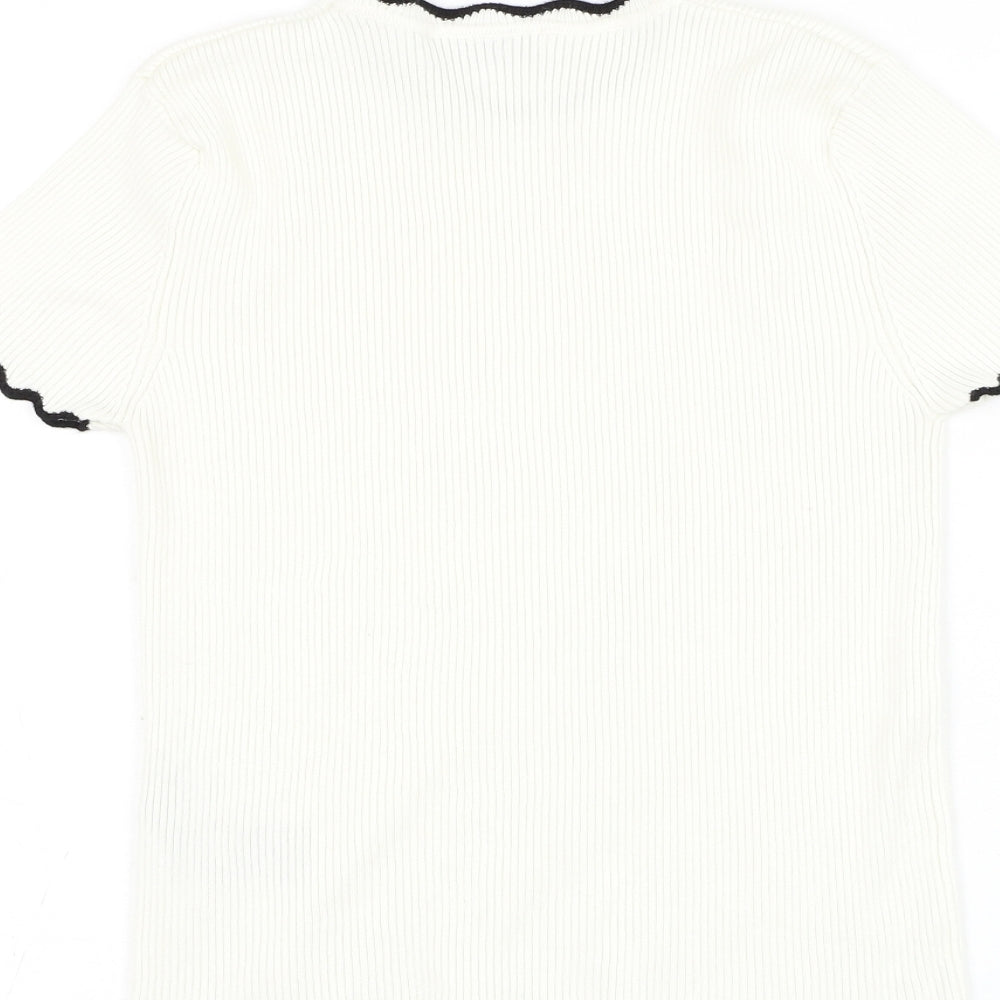 Zara Knit Womens White Round Neck Viscose Pullover Jumper Size S