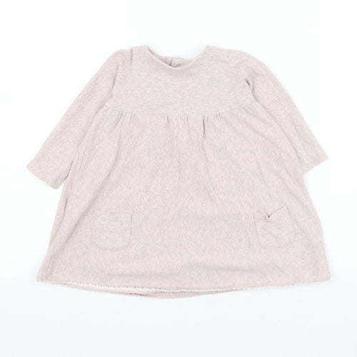mamas & papas Girls Pink Cotton Jumper Dress Size 6-9 Months Round Neck Button