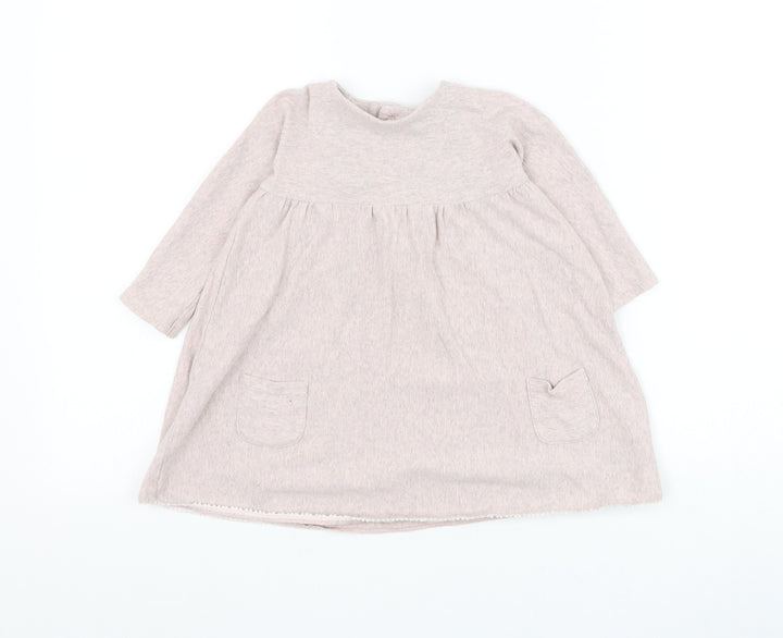 mamas & papas Girls Pink Cotton Jumper Dress Size 6-9 Months Round Neck Button