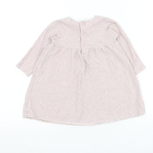 mamas & papas Girls Pink Cotton Jumper Dress Size 6-9 Months Round Neck Button