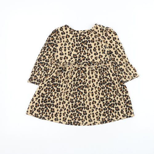 Gap Girls Brown Animal Print Cotton Skater Dress Size 2 Years Round Neck Pullover