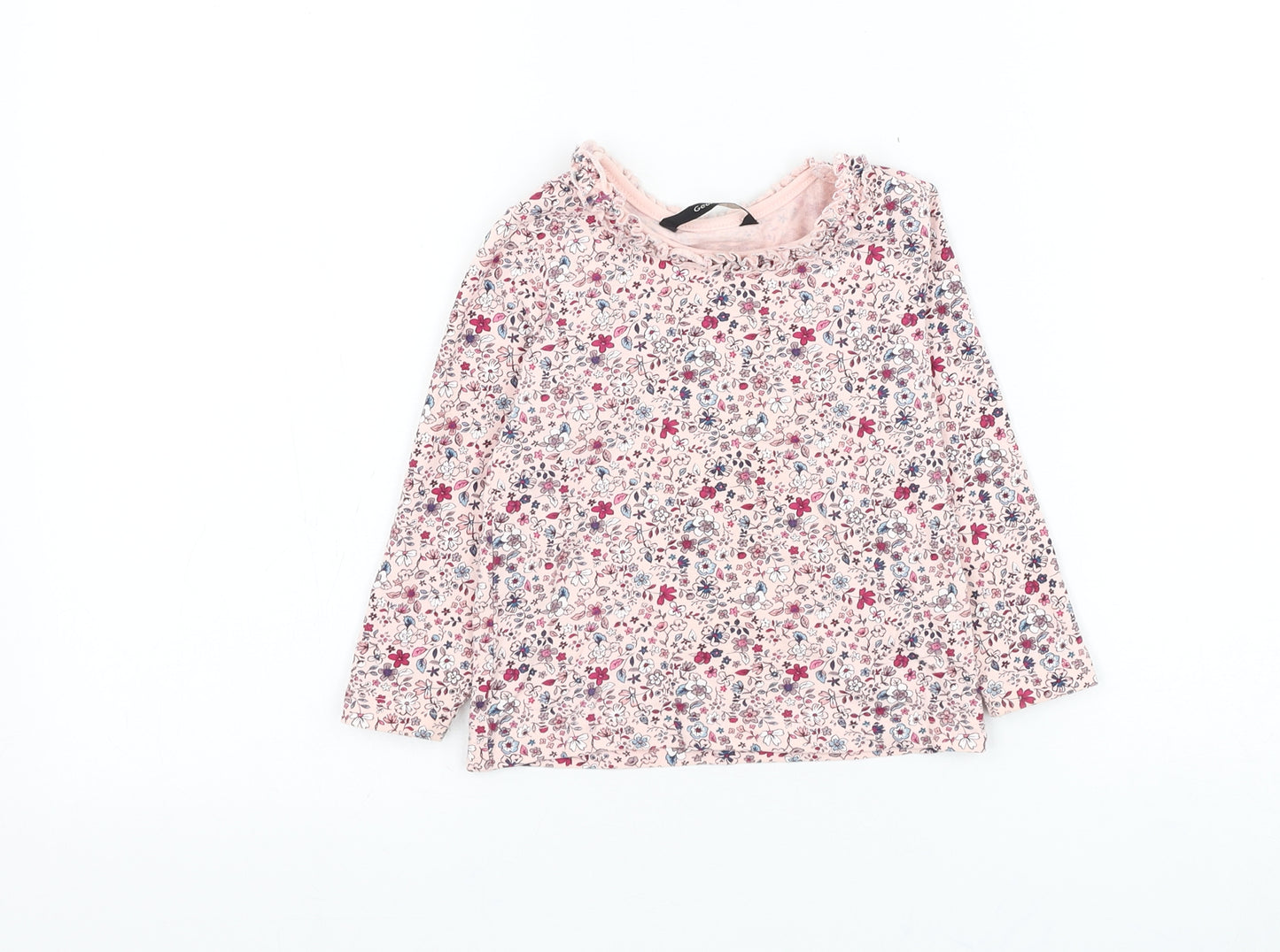 George Girls Pink Floral Cotton Basic T-Shirt Size 18-24 Months Round Neck Pullover