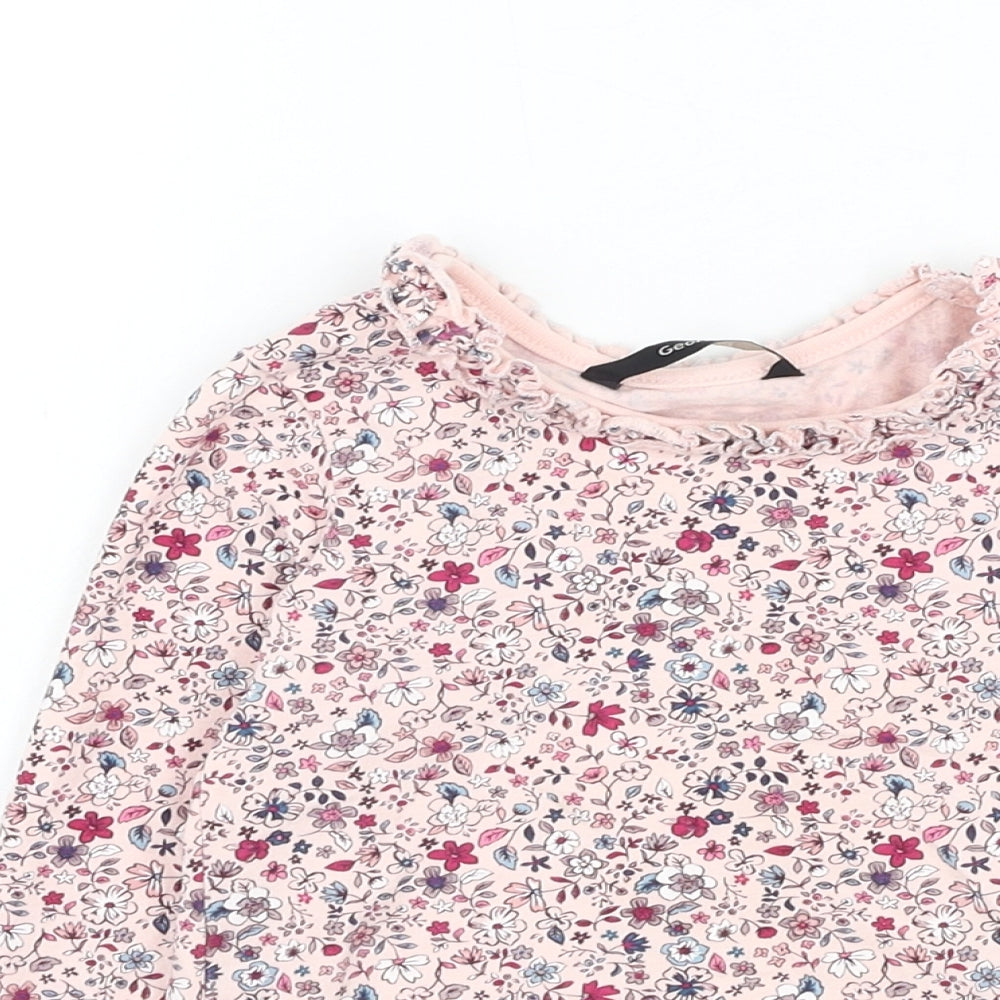 George Girls Pink Floral Cotton Basic T-Shirt Size 18-24 Months Round Neck Pullover