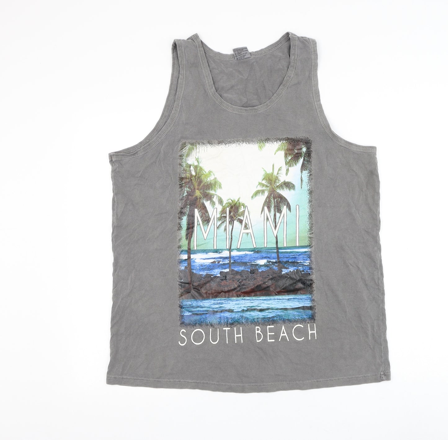 Preworn Mens Grey Cotton T-Shirt Size L Round Neck - Miami South Beach Tank