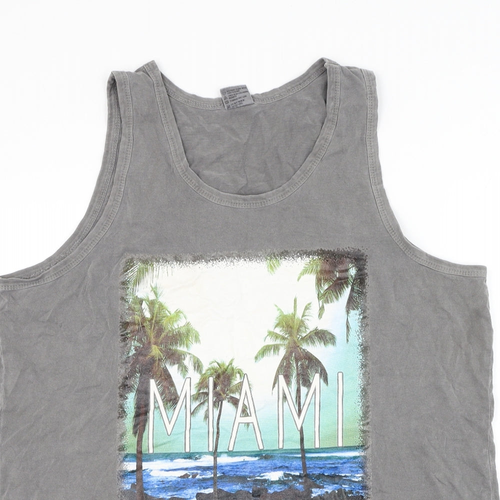 Preworn Mens Grey Cotton T-Shirt Size L Round Neck - Miami South Beach Tank