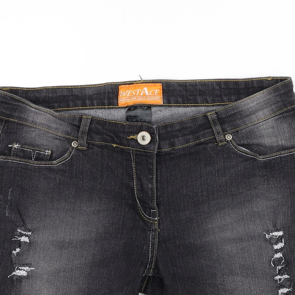 West Ace Womens Grey Cotton Bermuda Shorts Size 8 L7 in Regular Zip - Distressed