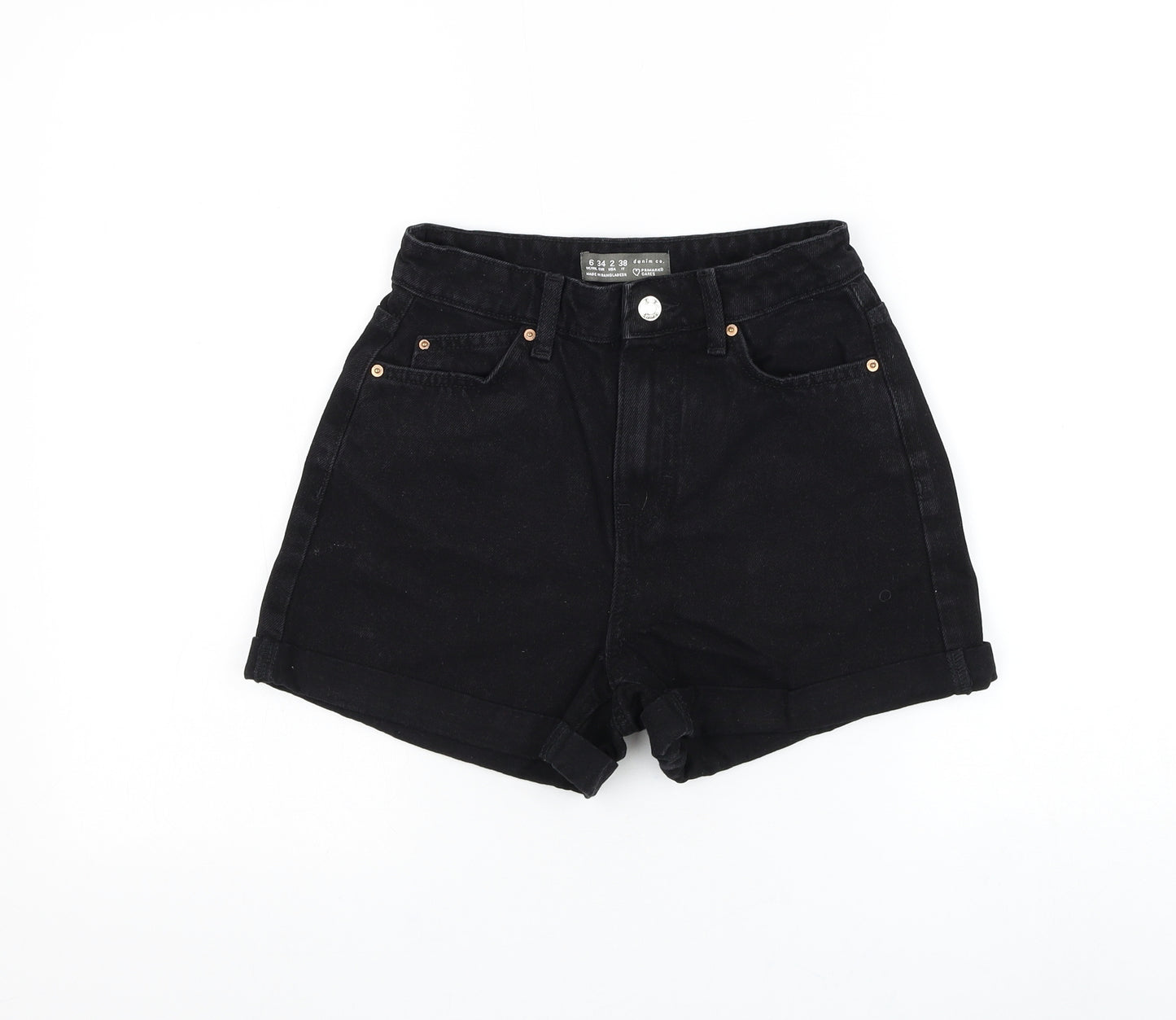 Primark Womens Black Cotton Mom Shorts Size 6 L3 in Regular Zip