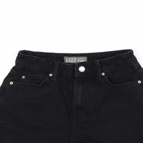 Primark Womens Black Cotton Mom Shorts Size 6 L3 in Regular Zip