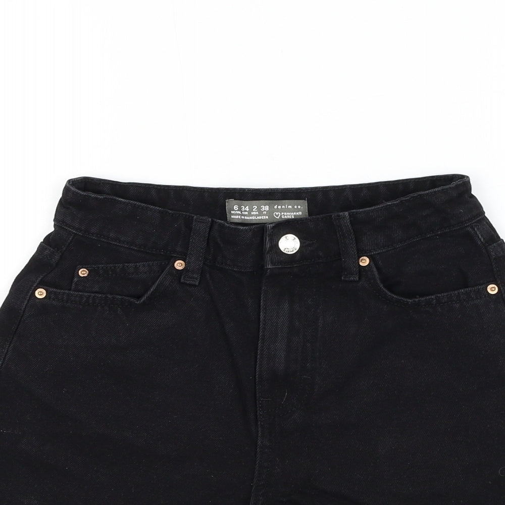 Primark Womens Black Cotton Mom Shorts Size 6 L3 in Regular Zip