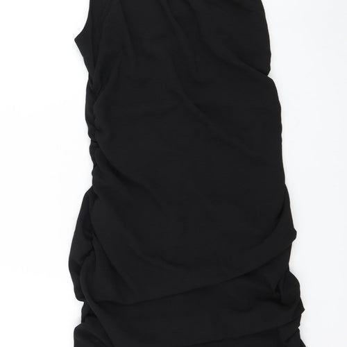 NaaNaa Womens Black Polyester Mini Size 12 Round Neck Pullover - Chain Detail Ruched Sides