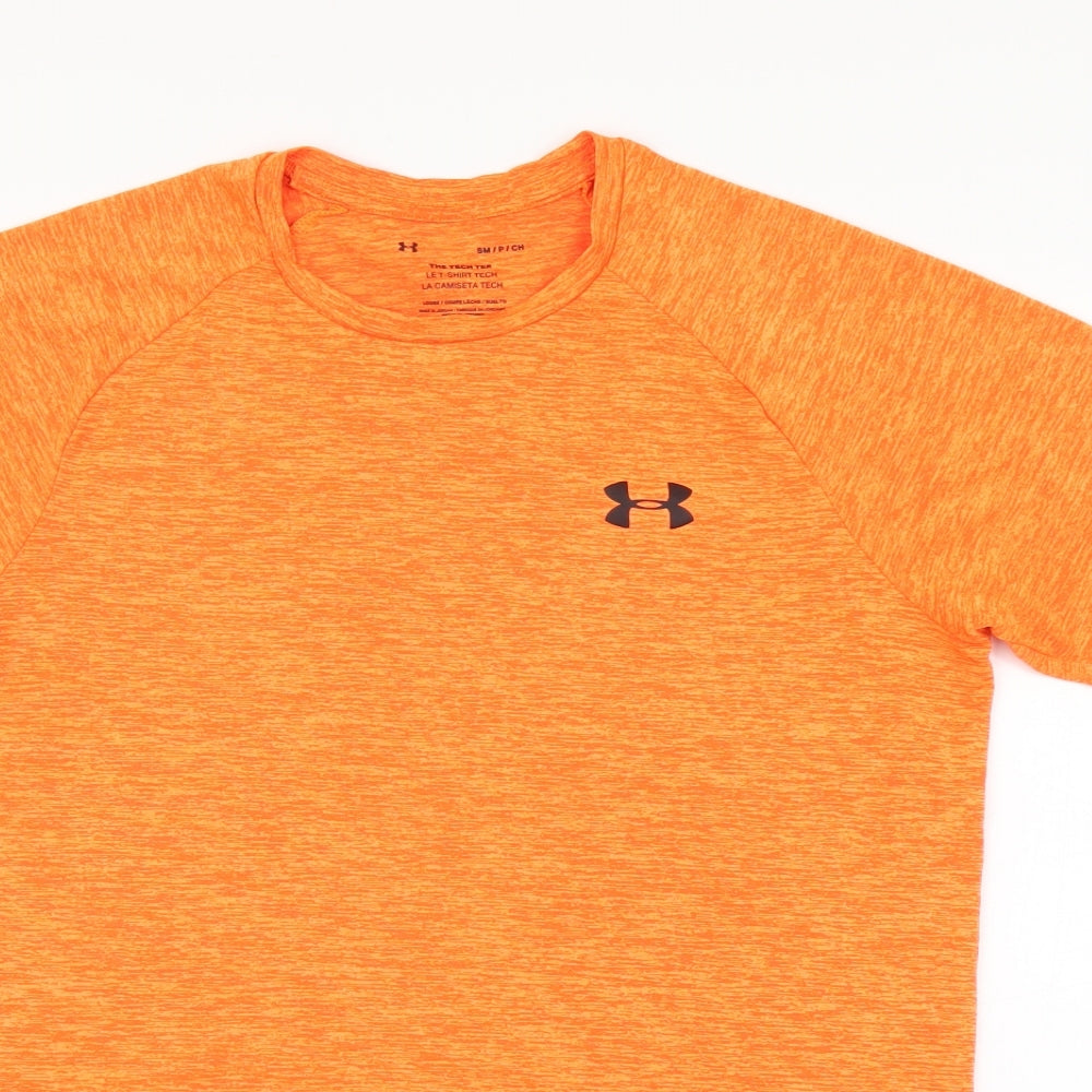 Under armour Mens Orange Polyester Basic T-Shirt Size S Round Neck Pullover