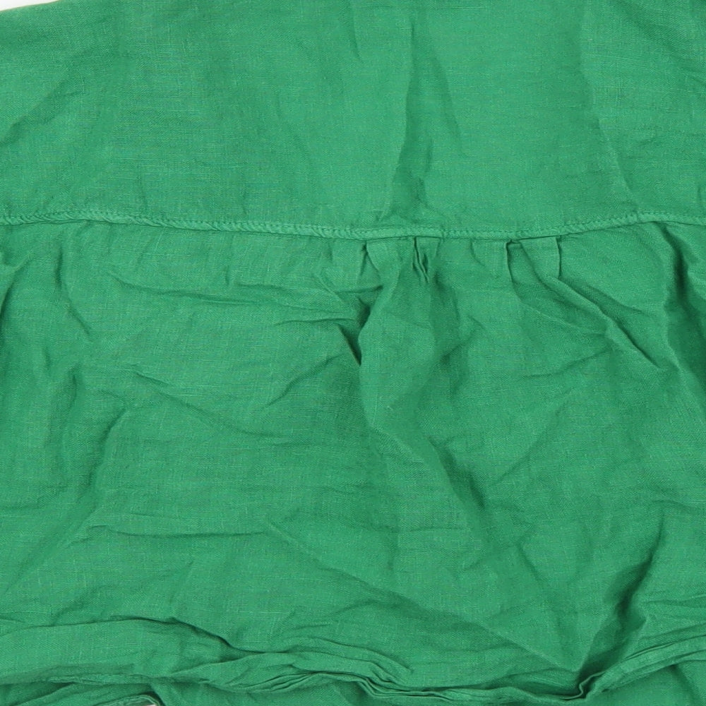 Zara Womens Green Linen Cropped Button-Up Size XL V-Neck