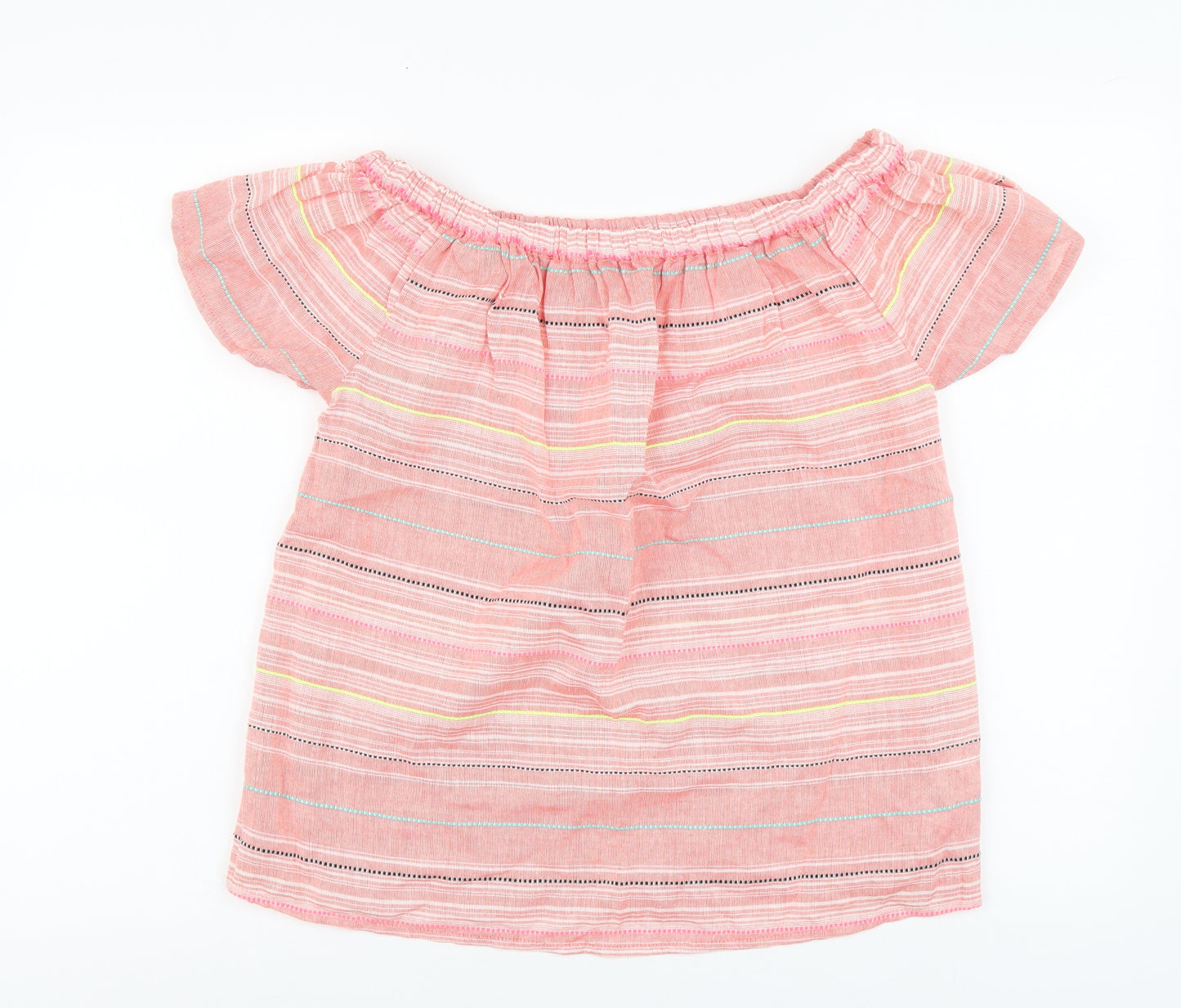 Debenhams Womens Pink Striped Cotton Basic Blouse Size 12 Square Neck